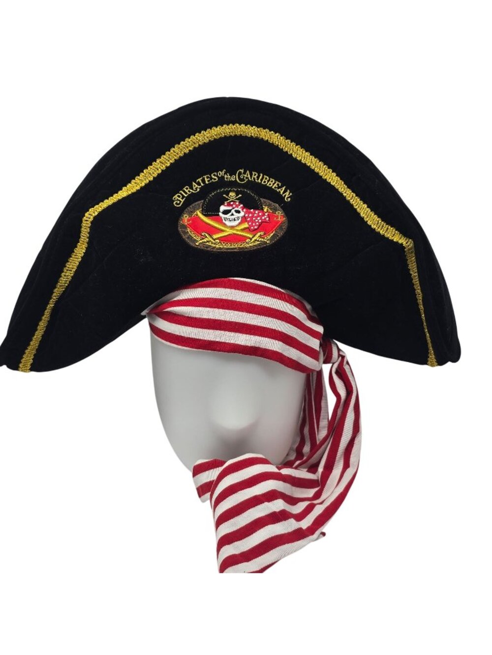 Pirates Of The Caribbean Adult Pirate Hat With Red Striped Bandana